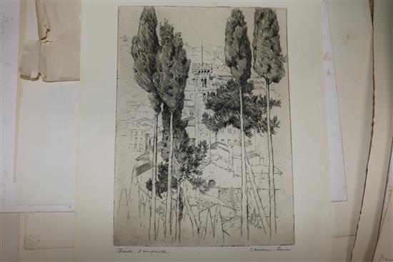 A folio of etchings and lithographs, largest 24 x 33cm